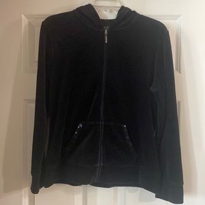 Style & Co. Sequin Embellished Black Zip-Up Velvet Hoodie Size Large